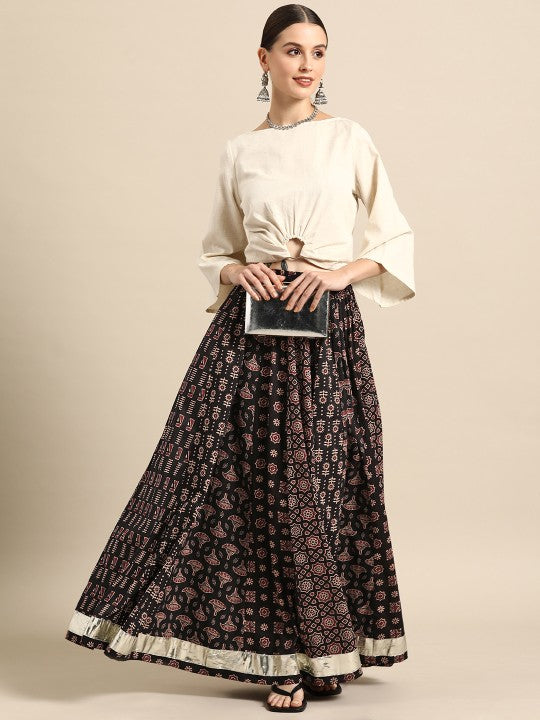 Anayna Women Printed A-Line Flared Cotton Maxi Skirt (Copy) (Copy)